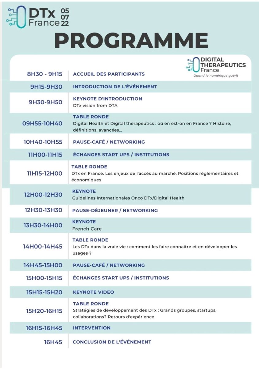 Tout au long de la journée, suivez DTX France organisée par @TechToMed avec le livetweet sur #dtxfrance sans oublier le #hcsmeufr