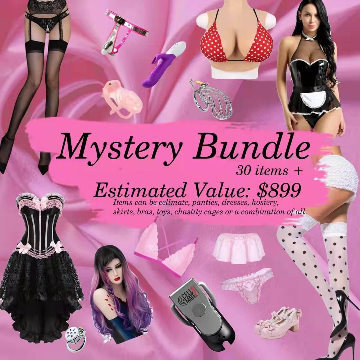 sissyloving's tweet photo. Mystery Bundle Valued $899.99 Sale $599.99 https://t.co/HmTqJOGzrs #sissyitem #sissymysterybox #mysterybox #sissy #sissypanties #sissystocking #sissypantyhose #sissytoy #sissytoytore #sissystore https://t.co/1B9Tr292xP