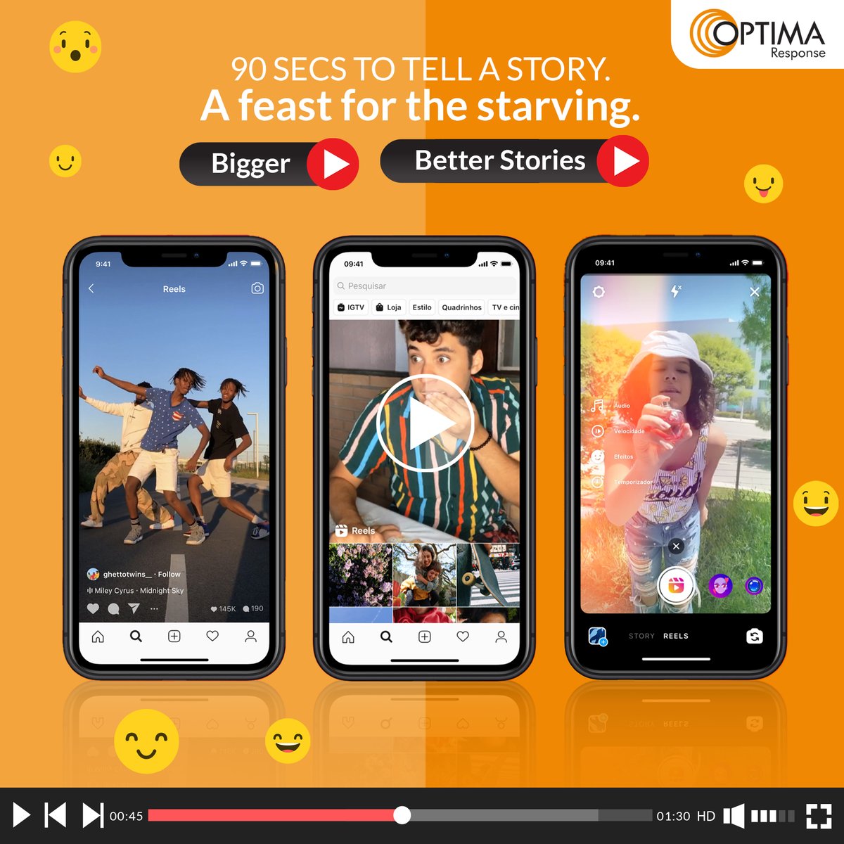 OptimaResponse's tweet photo. Instagram has increased the reel length to 90s. 
This is a huge change for marketers and brands to say their stories. From the pidly 15 secs on TV to 90 secs on Insta is a feast no can resist.
.
.
#OptimaResponse #instagramupdates2022 #MarketingAgency #MediaAgency #DigitalAgency https://t.co/XGO0RK6zze