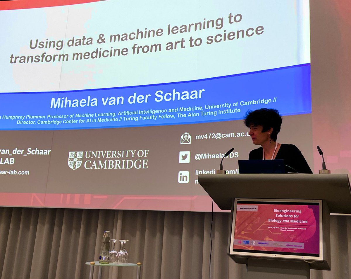 fabian_theis's tweet photo. @MihaelaVDS at our #BioEng2022 @HelmholtzMunich talking about turning „medicine from art to science“, focusing on the big aim of finding interpretable ML models, in particular governing equations. https://t.co/rH15Qz2Sf9