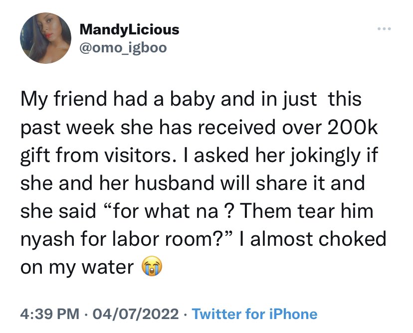 Postsubman's tweet photo. - Lady reveals why she won’t share her push-baby gifts with her husband. https://t.co/rIomBrE3Eh