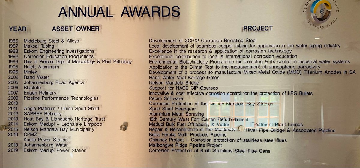 The Corrosion Institute's Awards Dinner is happening! 

Add your project to our prestigious Annual Awards board! 

Download a nomination form! 
Awards Project Nomination Form 
corrosioninstitute.org.za/wp-content/upl…