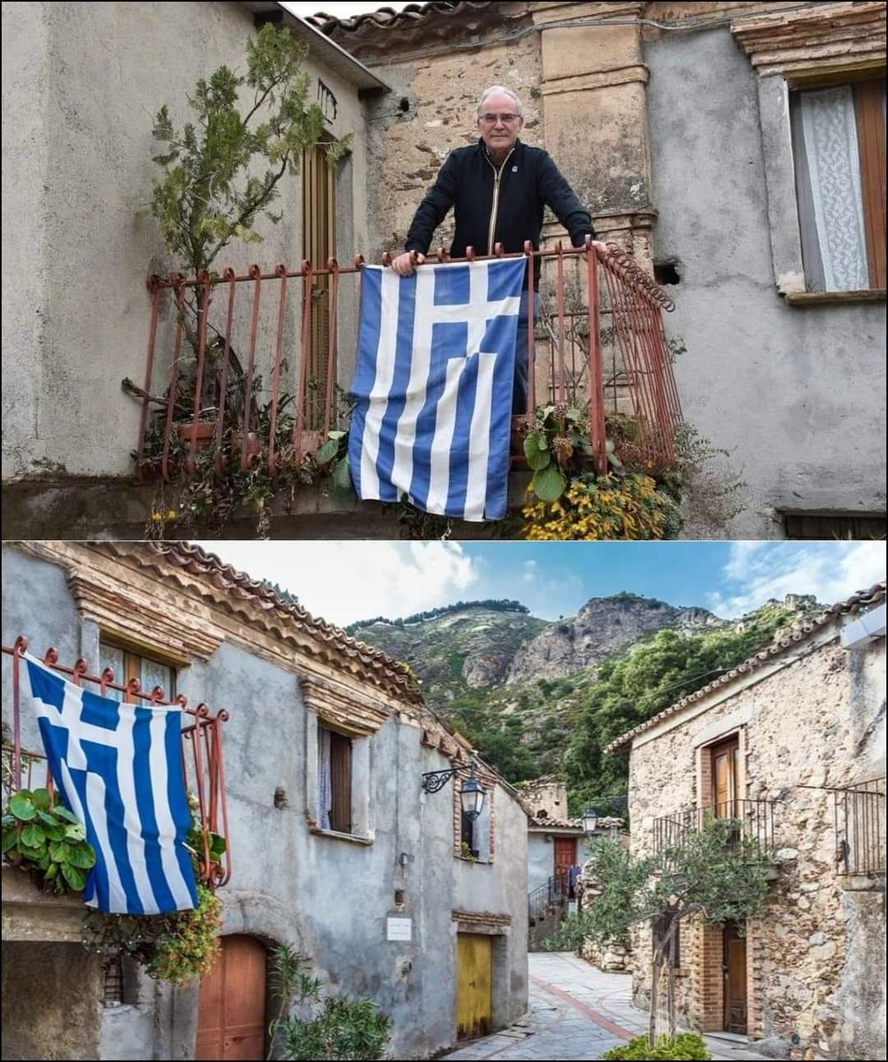 Greek flags in beautiful Medieval Greek-speaking village of Gallicianò in Calabria, also known as 'Citadel of Great Greece', Italy.

#archaeohistories
