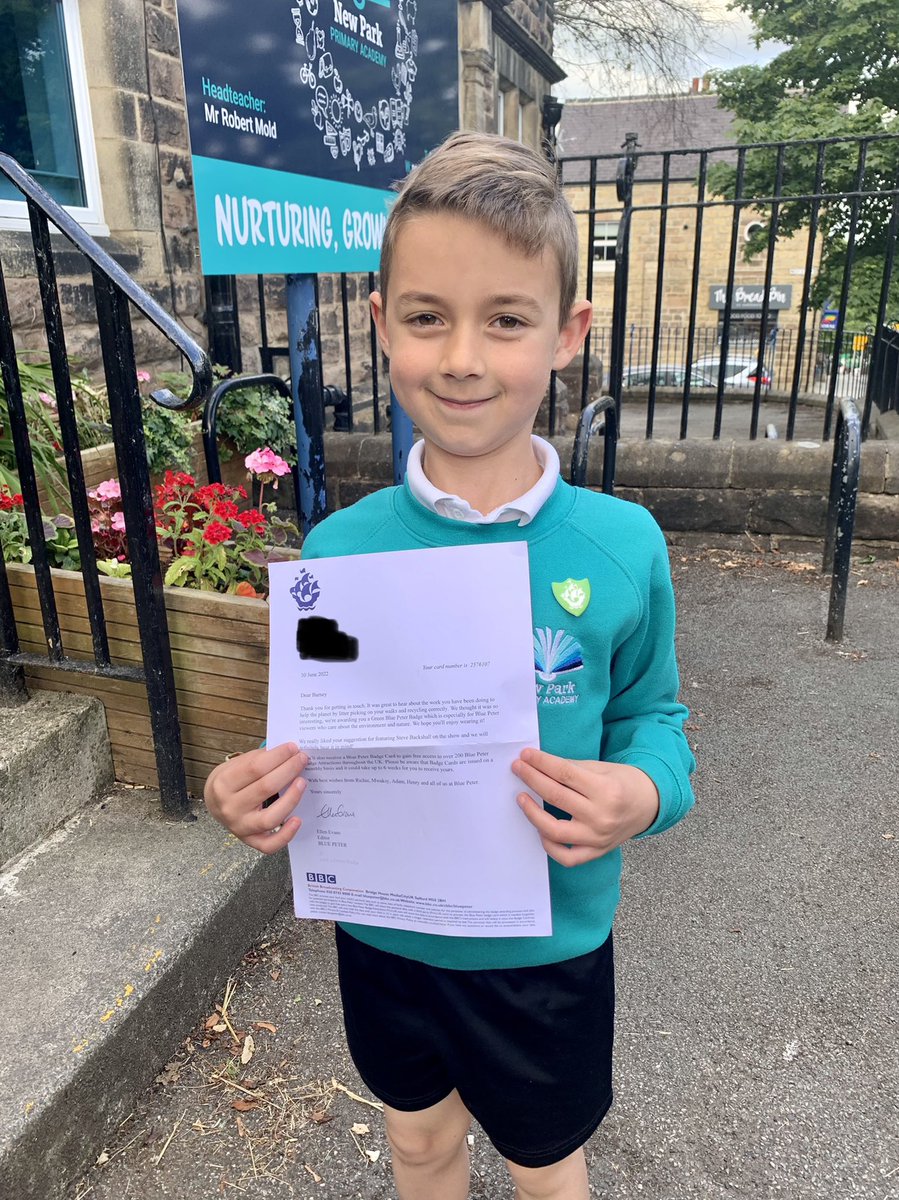 So proud of this superstar who has been awarded a Green Blue Peter after sharing the work he has been doing in school at home to look after our local environment - inspirational!