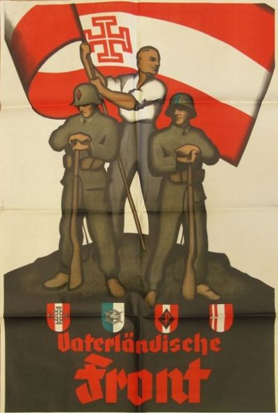 DailyPr0paganda's tweet photo. Fatherland Front poster, Federal State of Austria, 1930s #propagandaposter https://t.co/LoFcMd5JiT