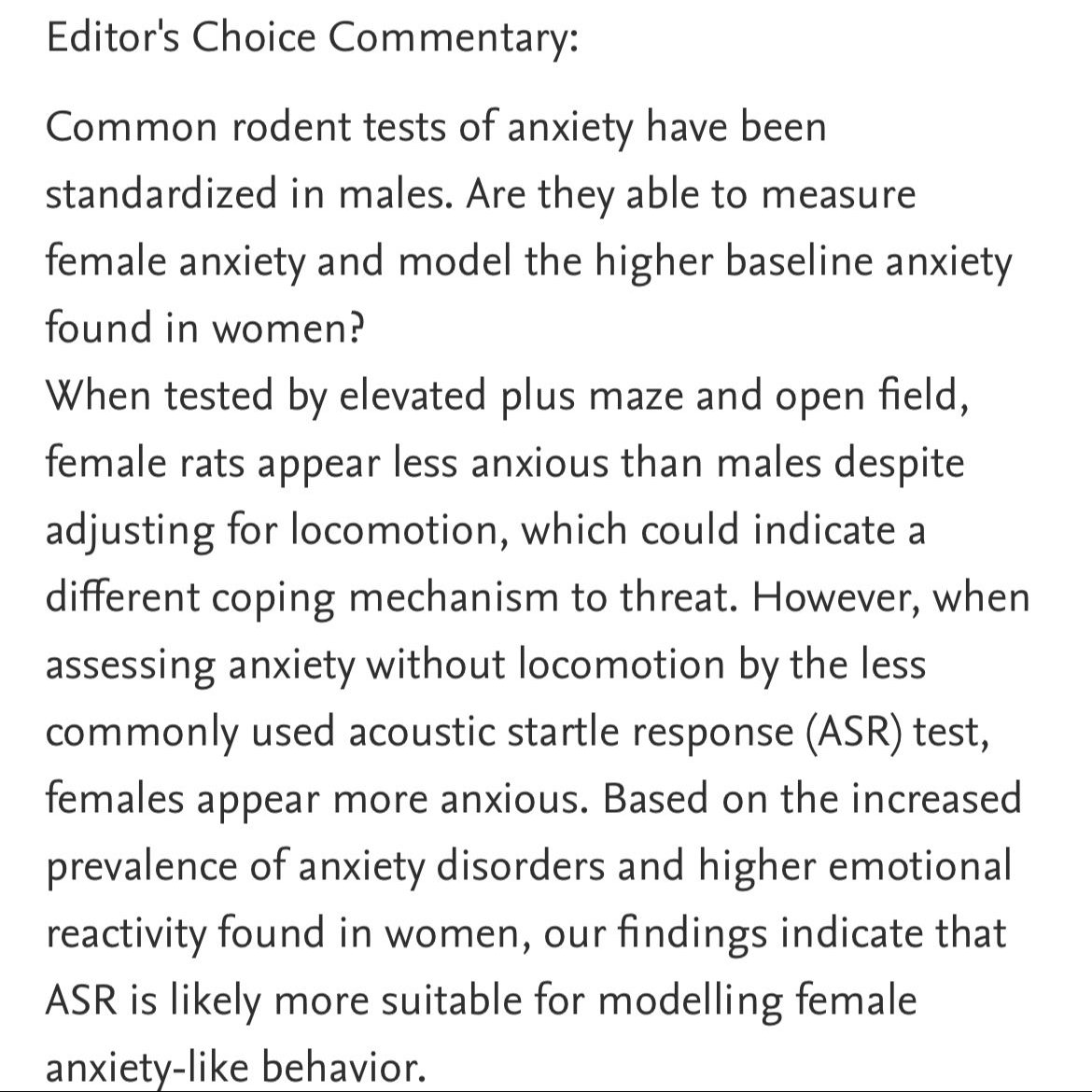 Stina Börchers (@stinabiologista) on Twitter photo Is our standard scoring in the rodent #ElevatedPlusMaze and #OpenField appropriately testing female anxiety-like behavior?
Our article (my first first author paper!)was selected as an editor‘s choice article in Psychoneuroendocrinology! 🥳Read more:
🔗sciencedirect.com/science/articl… Is our standard scoring in the rodent #ElevatedPlusMaze and #OpenField appropriately testing female anxiety-like behavior?
Our article (my first first author paper!)was selected as an editor‘s choice article in Psychoneuroendocrinology! 🥳Read more:
🔗sciencedirect.com/science/articl…