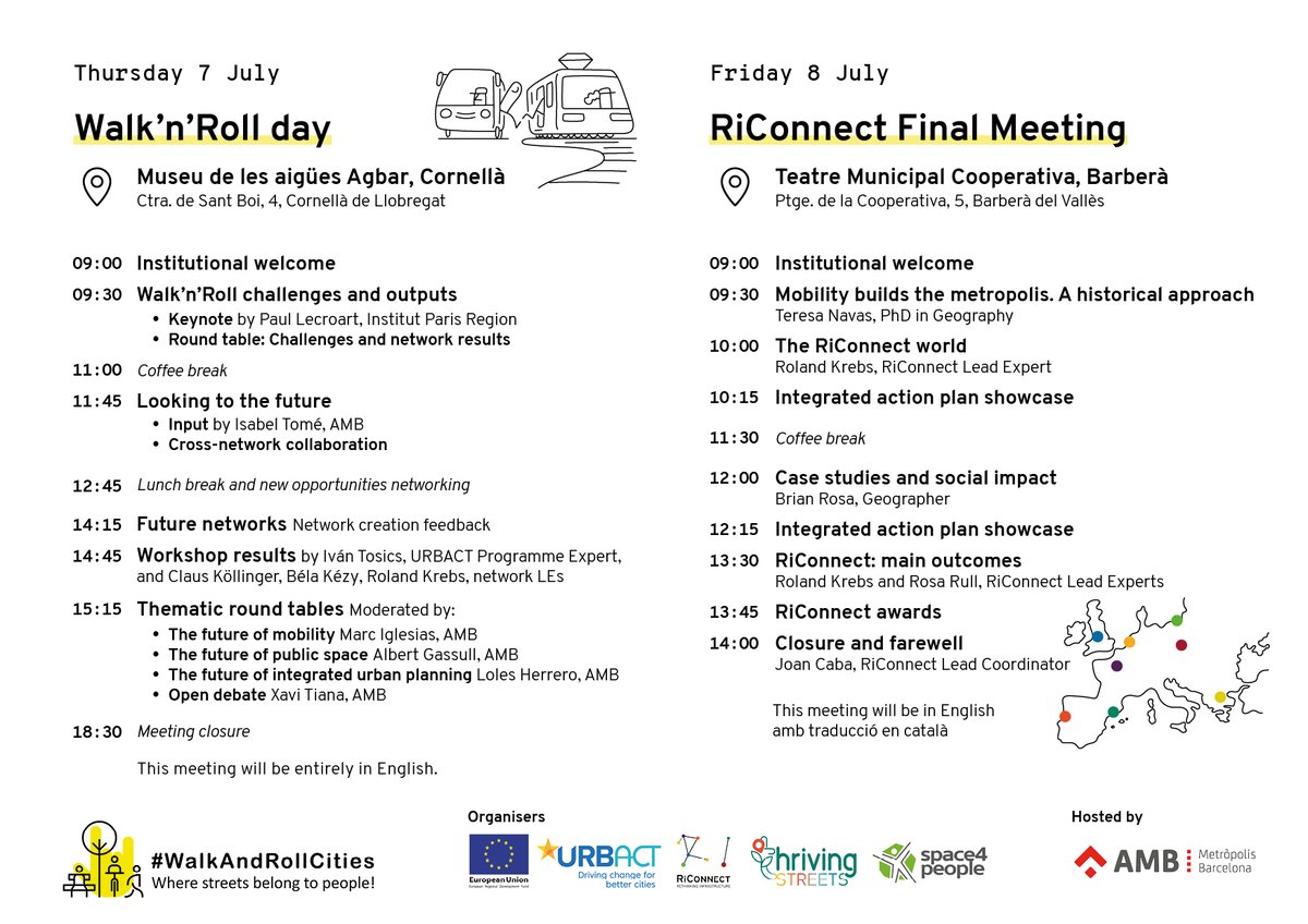 RiConnectURBACT's tweet photo. 💡Sharing outcomes for the future of mobility, planning and public space
✏ Open event - register here! https://t.co/tcGy2K7AiA
Check our full agenda 👇
#RiConnect #RethimkingInfrastructure #FinalEvent
@URBACT @METREXnow @EUROCITIES
(2/2) https://t.co/fiDQLQcUNl