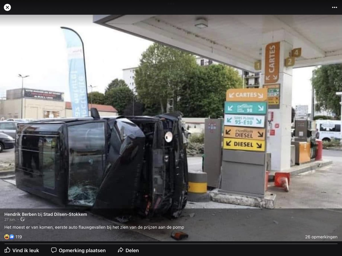 wim_schmidt's tweet photo. Zelfs de auto valt flauw van de hoge benzineprijs https://t.co/kcx2bjjPDP