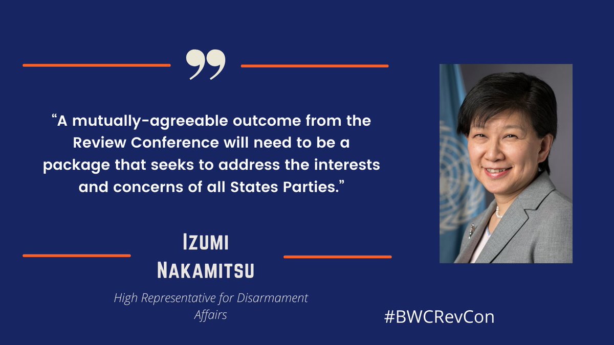 BWCISU's tweet photo. Opening the 1st #BWCRPM, High Rep. @INakamitsu suggested 5 priorities to strengthen the #1972BWC

1⃣ - strengthen implementation
2⃣ - monitor S&amp;T 
3⃣ - institutional strengthening 
4⃣ - operationalize assistance and cooperation 
5⃣ -  explore ways to ensure compliance https://t.co/OdbEvdtrN9
