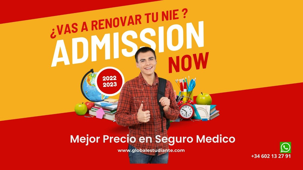 Globalstudiante's tweet photo. Periodo de estudios 2022-2023 en España
Apurate que ya queda poco tiempo, si aun te faltan documentos o el seguro médico, ponte en contacto con nosotros, que te ayudaremos. https://t.co/ft0klnomiZ