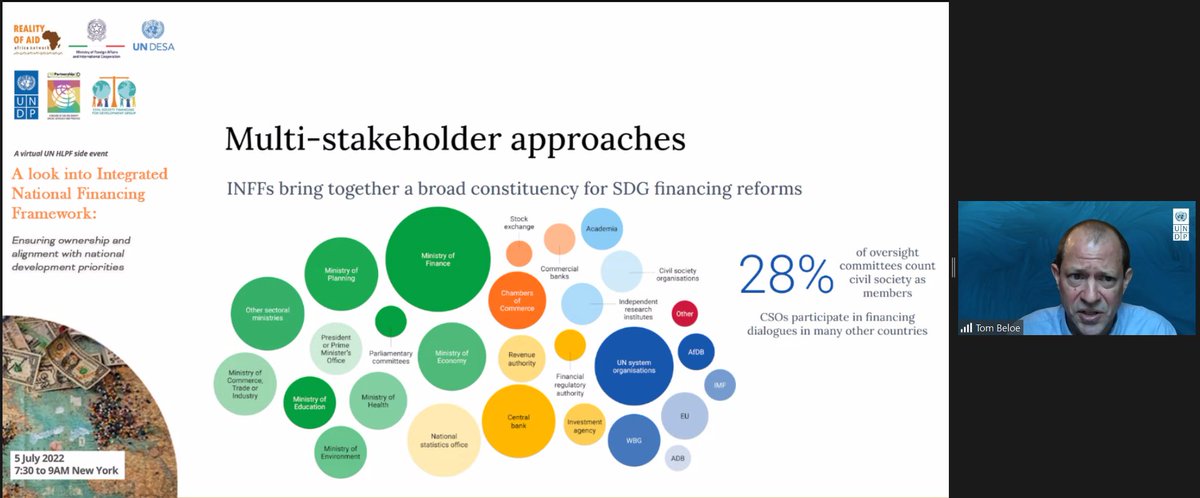 .@tombeloe from @UNDP_SDGFinance reports that INFFs are key to fill different gaps in planning, policy and finance as well as promoting more civil society engagement in the future. #DevCoop #DevCoSummit #HLPF2022