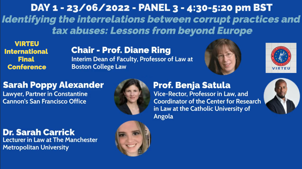 Delighted to announce the publication of the video recording of the third panel of the International Final Conference of the <a href="/VIRTEU_research/">VIRTEU</a> project funded by <a href="/EUAntiFraud/">European Anti-Fraud Office (OLAF)</a>. 

corporatecrime.co.uk/virteu-final-c…

#corruption #tax #fraud #taxevasion <a href="/CCWhistleblower/">Constantine Cannon Whistleblower Team</a> <a href="/MaryInman94/">Mary Inman</a>