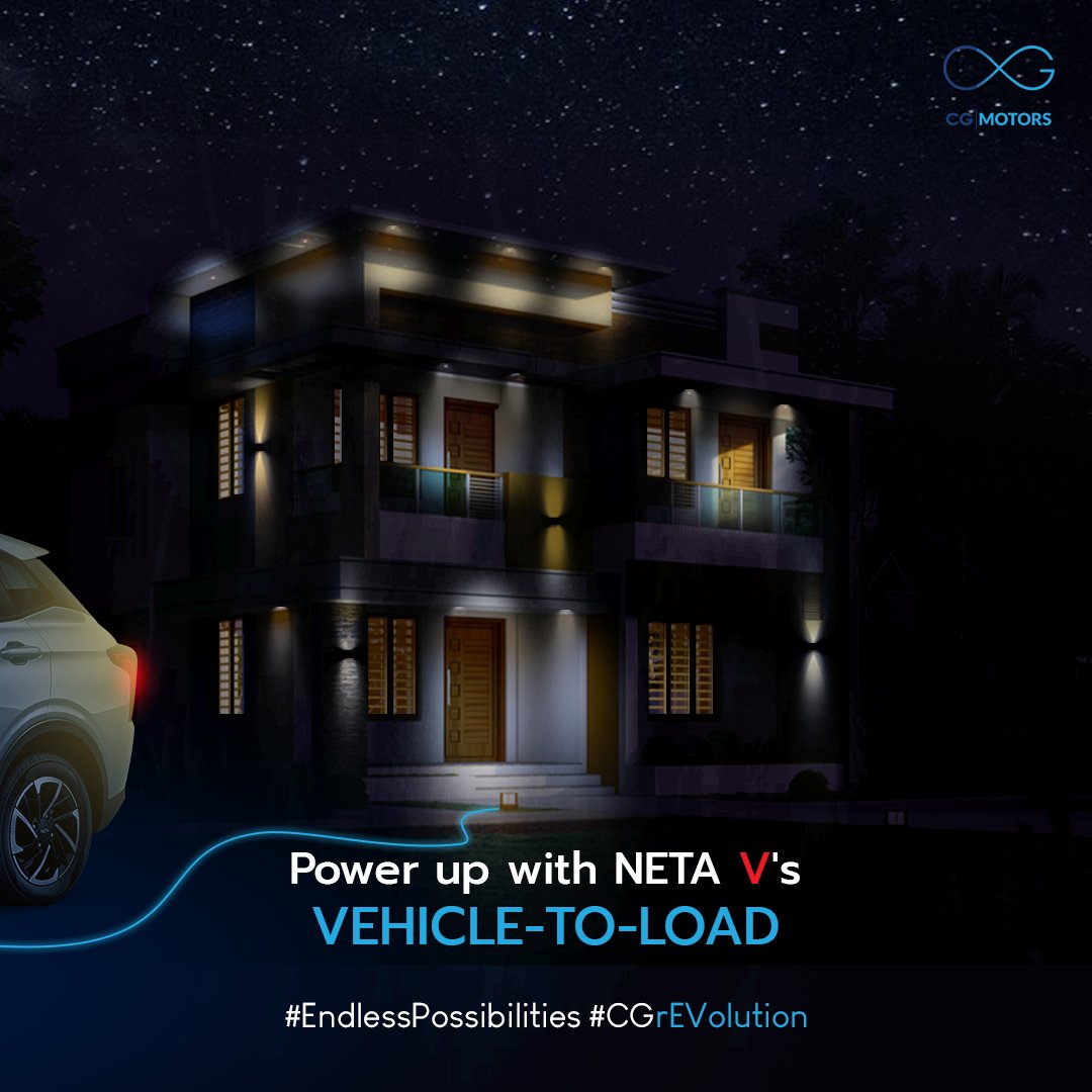 Load shedding? No problem! 
Neta V's Only-in-its-class Vehicle-To-Load Function lets you power up your entire home. 
Everything is possible with Neta V! 

#NetaV #CGRevolution #EndlessPossibilities