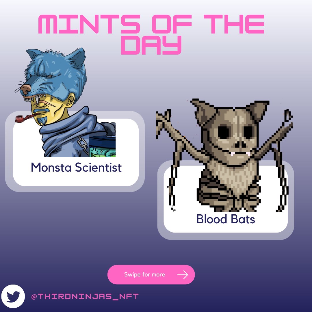 ThirdNinjas_NFT's tweet photo. Best Mints Of The Day By Third World Ninjas : 05/07/22 .🥷🚀

@MonstaScientist 
 
@BloodBatsNFT 

#MintOfTheDay #NFT #Solana #nftsolana #alphanft #ThirdWorldNinjas https://t.co/YIvNVphzlg