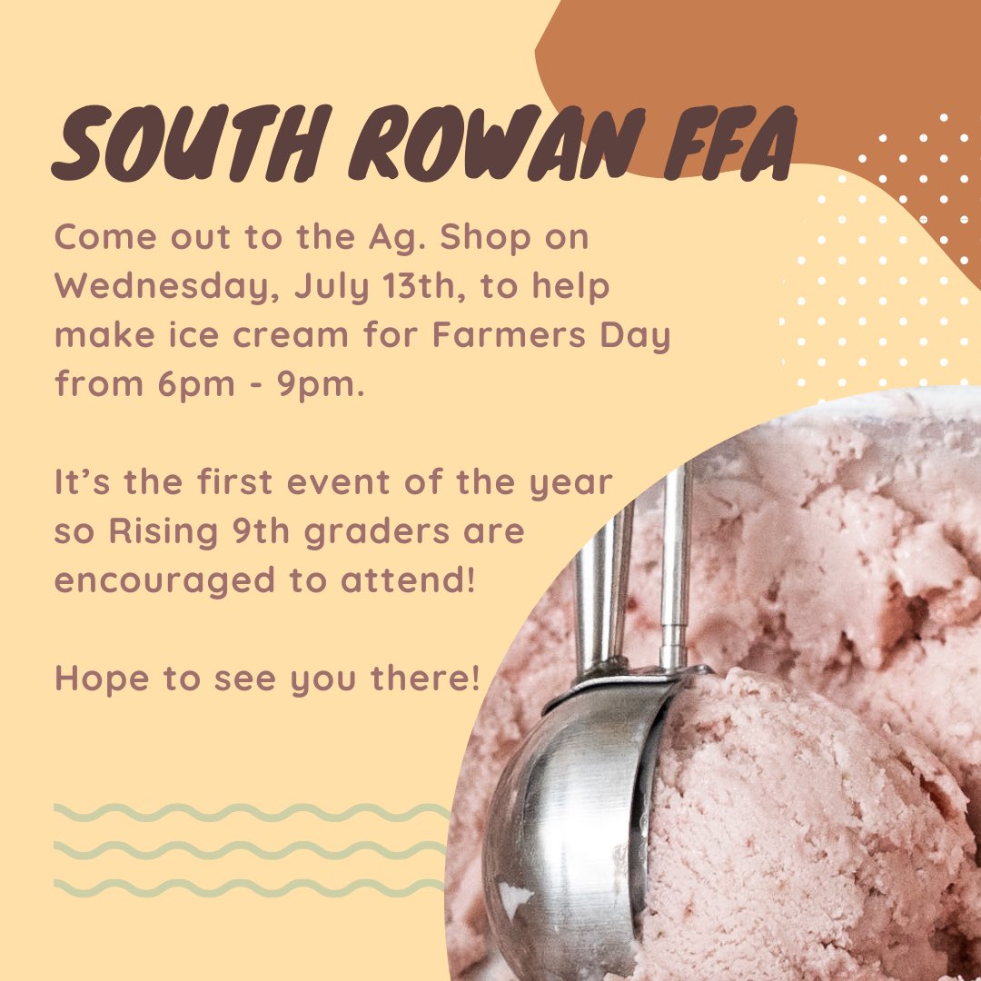 Mark your calendar for July 13th to help make ice cream for Farmers Day! All upcoming, current and past FFA members and family are encourage to attend. We look forward to seeing you there!