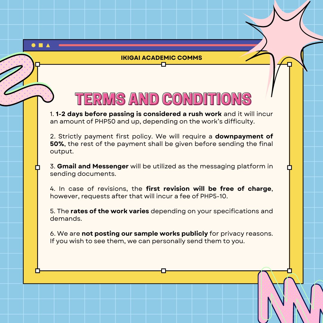ikigaiacadcomms's tweet photo. In need of academic support? 🤔 Worry no more because we got you! ✊✨
Here at Ikigai ✍️, we will assure that you get high quality works with one of the lowest prices out there! 🤍
#academiccommissions
#AcademicCommissionsPH
#acadcomms https://t.co/IUbO2AHSjp