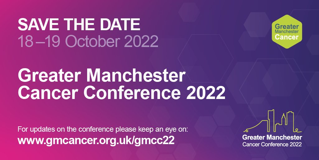 We are pleased to announce that this year’s Greater Manchester Cancer Conference is taking place on Tuesday 18 – Wednesday 19 October 2022 with themes Equality – Innovation – Collaboration.
Book your place here 👉bit.ly/3up9ZnB
gmcancer.org.uk/gmcc22 
#GMCC22