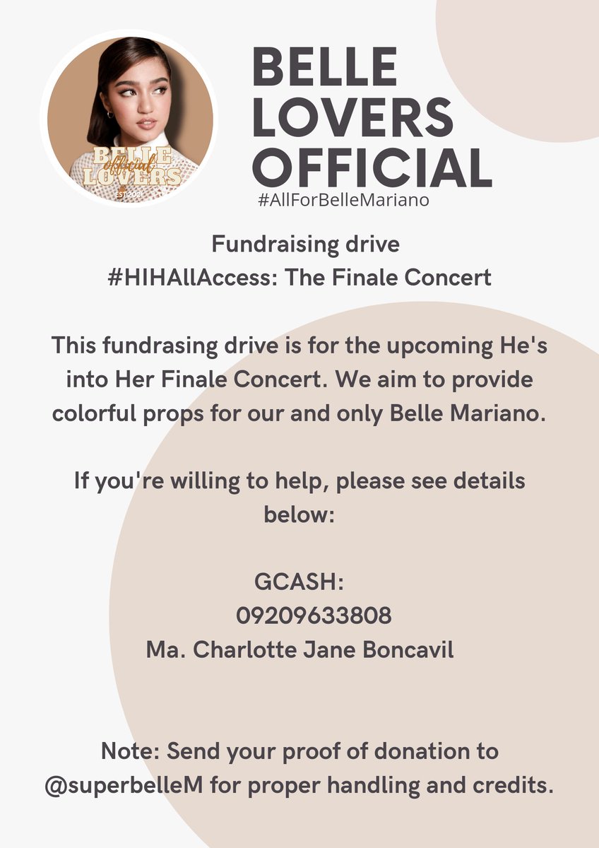 BelleloversOFC's tweet photo. 📢📢#HIHAllAccess: Finale Concert
Belle Lovers Official Fundraising drive

If willing to held a hand, please see details below:

Any amount is highly appreciated. Thank you so much! 

For further inquiries, you may send us a message.

#BelleMariano 
#AllForBelleMariano https://t.co/AK7ghTYxO9