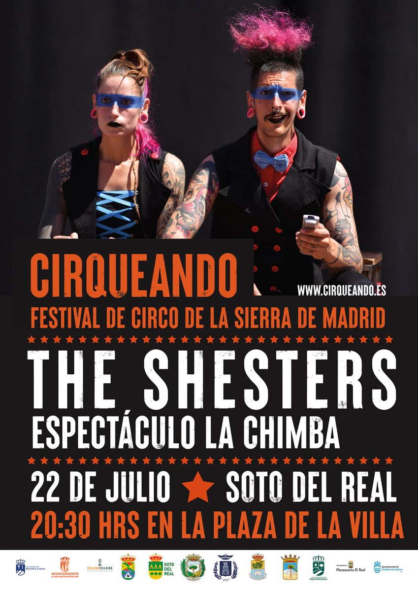 aytosotodelreal's tweet photo. VUELVE "#CIRQUEANDO" A SOTO
VIERNES 22: The Shesters “La Chimba” Plaza de la Villa a las 20.30h
SÁBADO 23: Nueveuno “Y tú, ¿Sabes Cuidar?" - En el CAT (Red de Teatros CAM) a las 20.30h
DOMNIGO 24: Trocos Lucus “La Tartana” En el Parque del Río a las 19.30h https://t.co/LCugBMVZ01