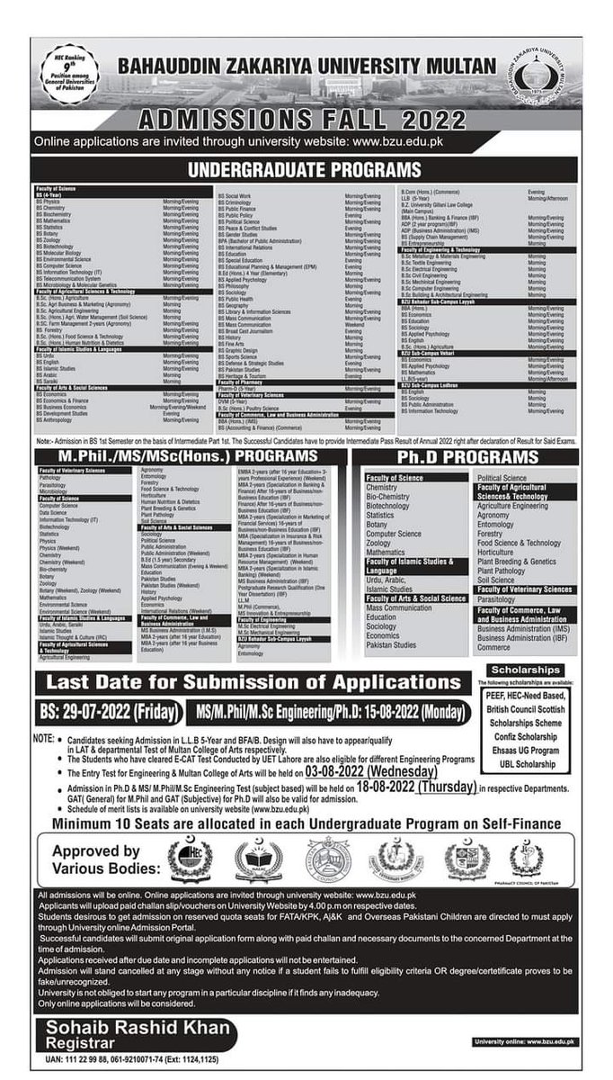 BzuPsc's tweet photo. @BZUniversity-Multan admissions Fall 2022.
Last date to apply 29 July 2022.
#EducationForAll
#AdmissionsOpen #Admission2022 #Balochistan #Govtofbalochistan #Bzu 
#LongLivePSC✌ https://t.co/dmgaPXr9SD