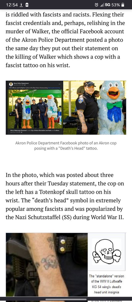ComradeOhio's tweet photo. Akron Ohio Police allow white supremacist militia members like 3% Phil Senior + Tango 22 members to openly display extremist gang tattoos. article below explains. This photo APD posted couple days ago. #jaylandwalker
#Akron #JusticeForJaylandWalker
https://t.co/VxyagiK1xC https://t.co/NHb2Pugstg