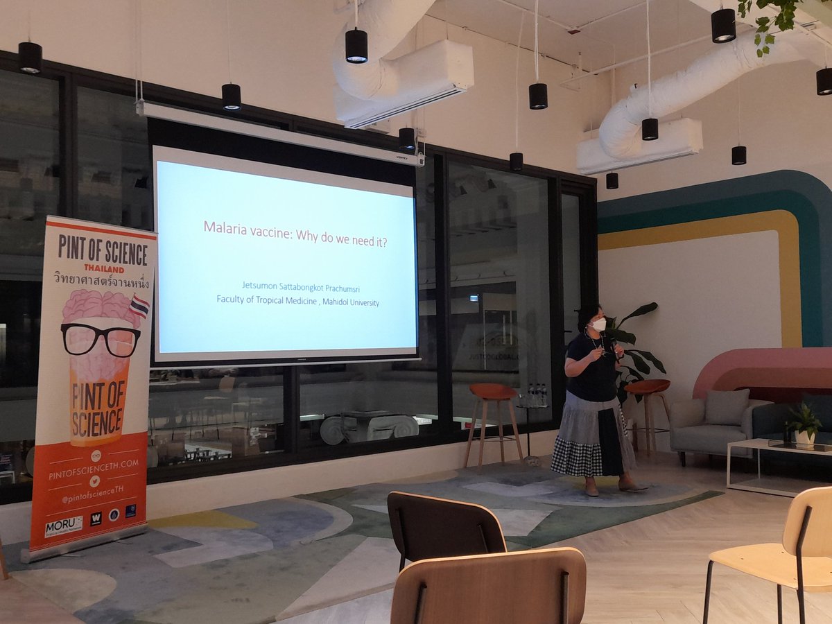 Second talk at #pint22TH by Dr Jatsumon of Mahidol University, asking why do we still need a #malaria vaccine #bangkok