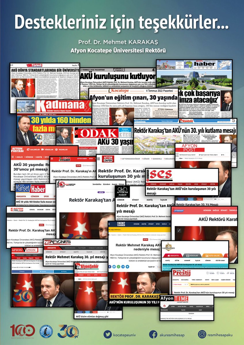 kocatepeuniv's tweet photo. Rektör Prof. Dr. Karakaş’tan 30. Yıl Teşekkür Mesajı
Haberin devamı için...⬇️
https://t.co/MVaZdqnBf8

@Karakas1969 @suaybemmi @MuratPekerAKU @Yilmazyalcin48 
#AfyonKocatepeÜniversitesi
#AKÜ30yaşında https://t.co/5NpO2Q8HIv