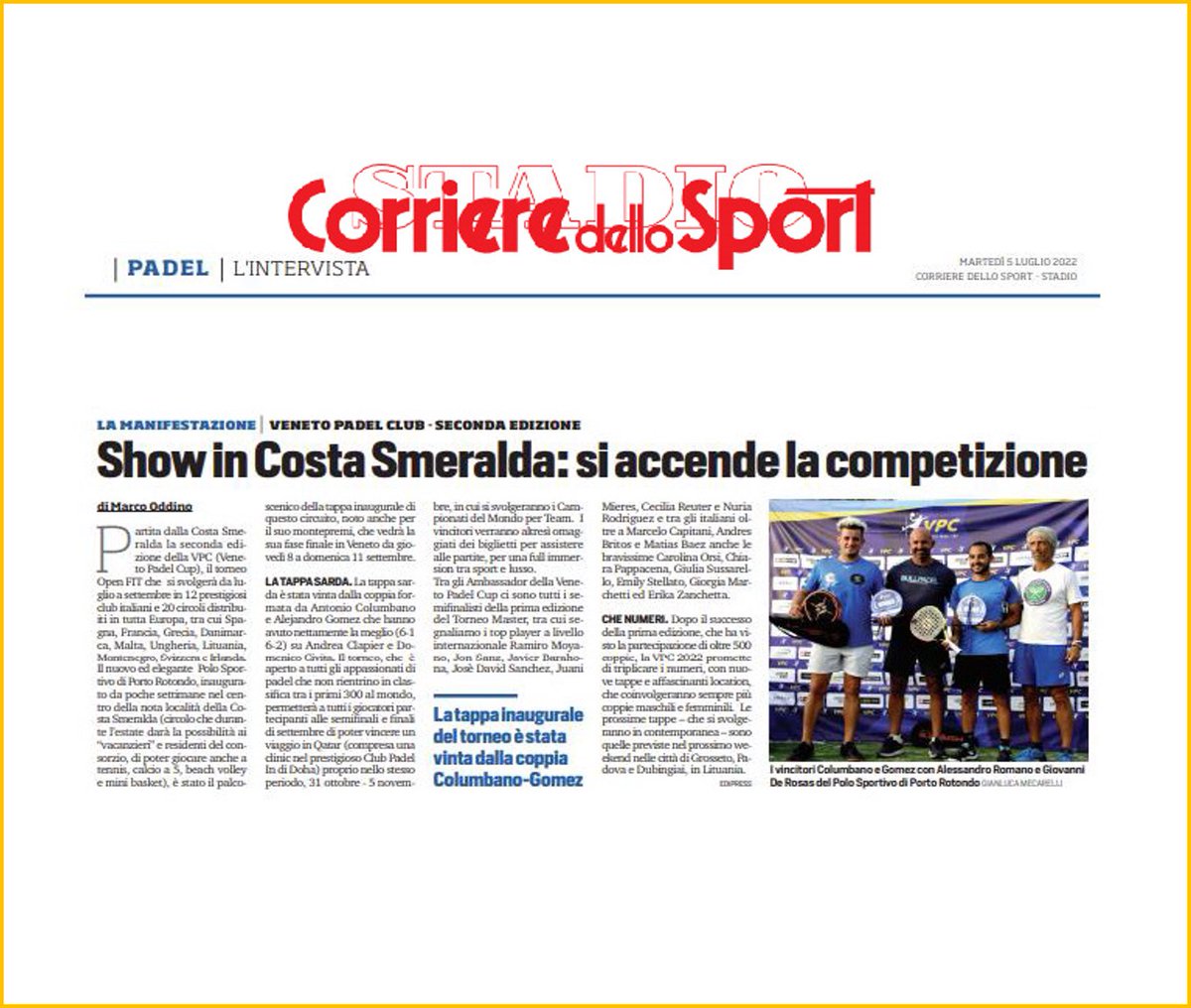 È partita la 2a edizione di Veneto Padel Cup con la tappa inaugurale di Porto Rotondo in Costa Smaralda, Sardegna