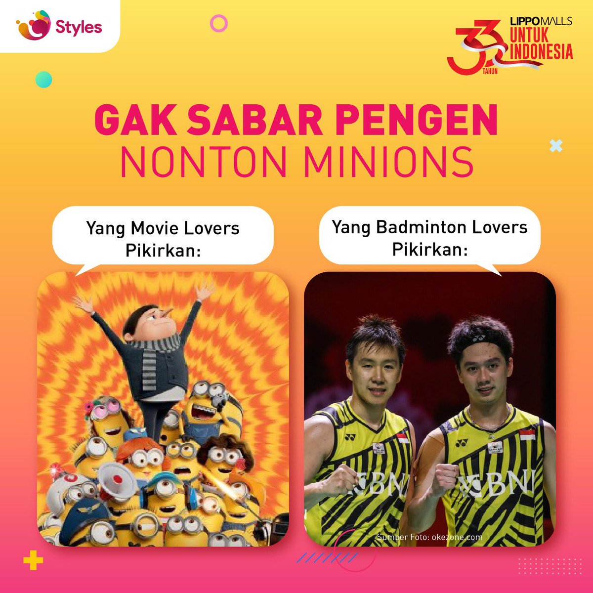 lippomalls's tweet photo. Gak sabar pengen nonton Minions 😍😍 Eh tapi, Minions yang mana nih? Komen di bawah!
#UntukIndonesia #33TahunLippoMalls #LippoMalls #LippoMallsIndonesia #FuntasticAdventures #MinionsTheRiseOfGru #Badminton https://t.co/yOMwI3cxjm