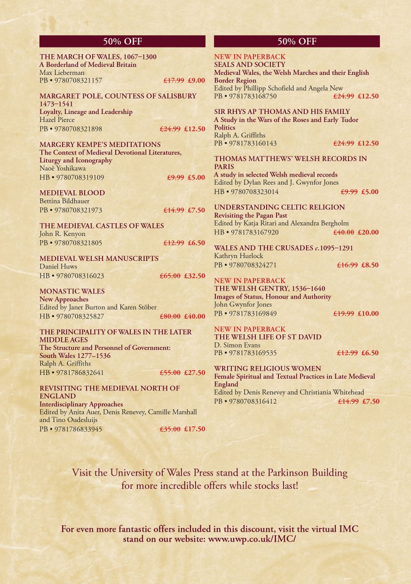 Uni of Wales Press (@uniwalespress) on Twitter photo It's day 2 o #IMC2022 and we have up to 50% off our #medieval titles on our stand!
Not attending? Check out our flyer⤵️ and visit our website to browse all books included in this fantastic discount! ➡️uwp.co.uk/imc/
#MedievalTwitter <a href="/gillyadler/">Gillian Adler</a> <a href="/medievalcanter/">Medieval Canterbury</a> It's day 2 o #IMC2022 and we have up to 50% off our #medieval titles on our stand!
Not attending? Check out our flyer⤵️ and visit our website to browse all books included in this fantastic discount! ➡️uwp.co.uk/imc/
#MedievalTwitter <a href="/gillyadler/">Gillian Adler</a> <a href="/medievalcanter/">Medieval Canterbury</a>