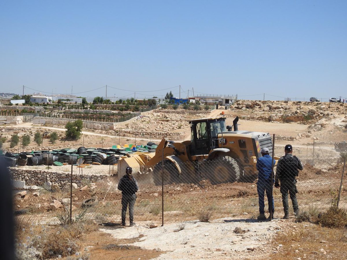 Again and again, these IOF came back again to destroy more and more.
Today the occupation forces raided south Hebron Hills and Masafer Yatta, and they destroyed water tanks, garden fence and cut and uproot more than 30 trees. The nature itself is suffering from this occupation.