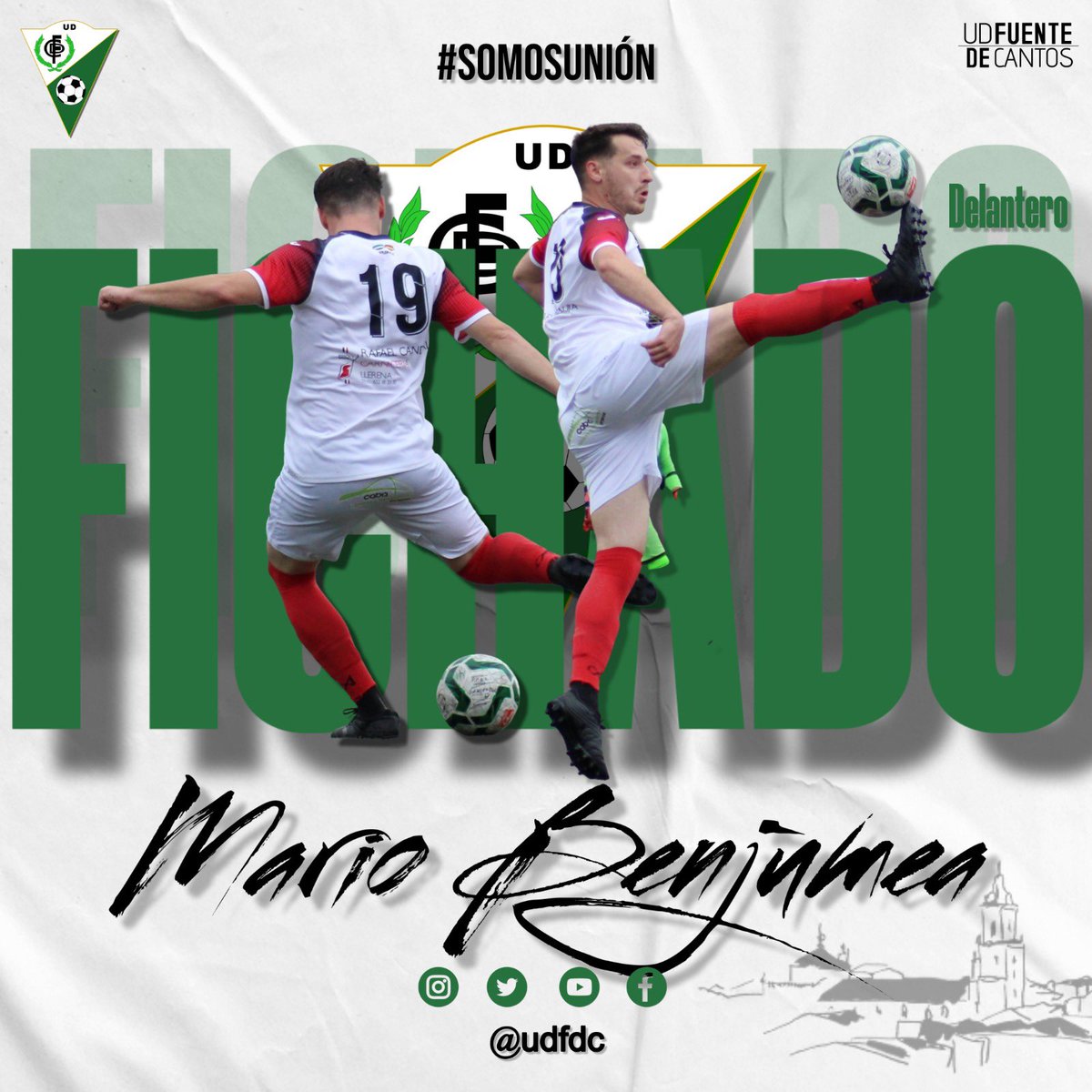 ✅#FichajeUdfdc 
Mario Benjumea (<a href="/MarioBj10/">Mariobj10</a>): FICHADO
El punta de #Llerena recala en nuestro equipo con muchas ganas e ilusión puestas en esta etapa en #3rfef juntos. 
¡Bienvenido, Mario!💚