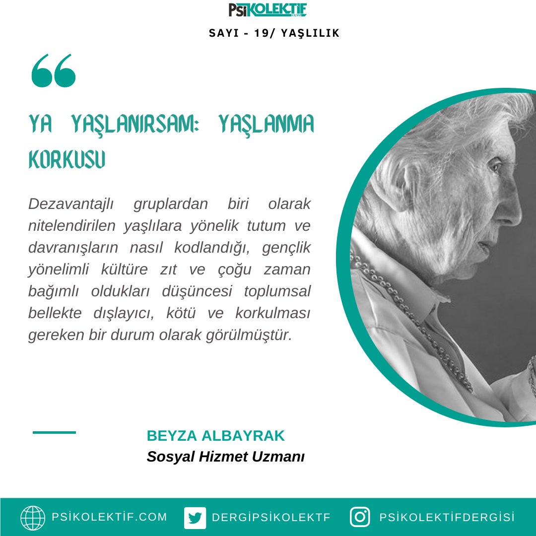 Sosyal Hizmet Uzmanı Beyza Albayrak yaşlılık sayımızda sizler için "Ya Yaşlanırsam: Yaşlanma Korkusu" yazısını kaleme aldı. 

Keyifli okumalar dileriz 🤗 

psikolektif.com/psikolektif-de…