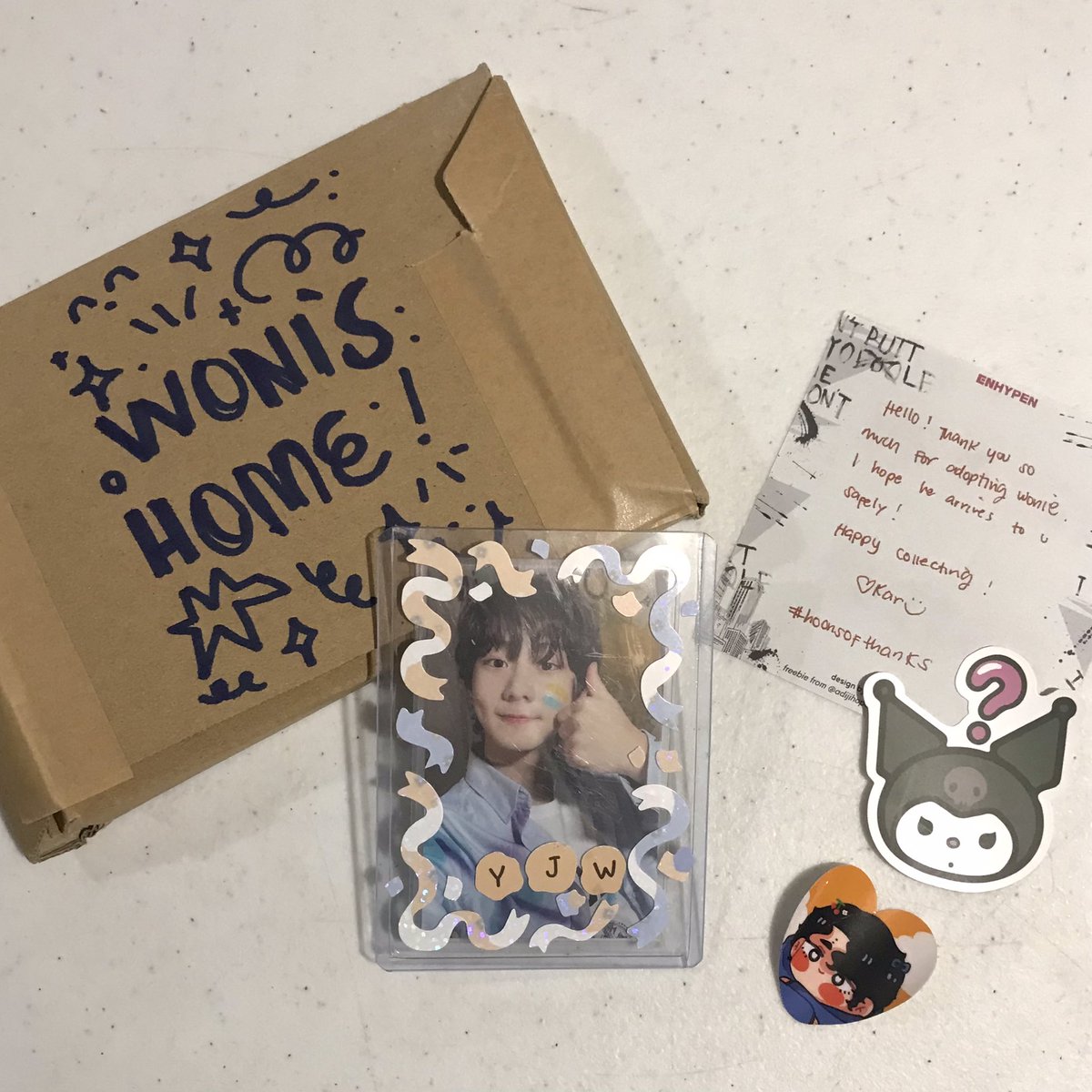 wonie_jwy's tweet photo. 💌
— today's happy mail ✿
wonie enniv finally came home today! i appreciate the personalized packaging & free toploader so much <3 thank you for letting me adopt him. til our next ^-^
@hoonsofties || #hoonsofthanks https://t.co/Kip6jo4rAI