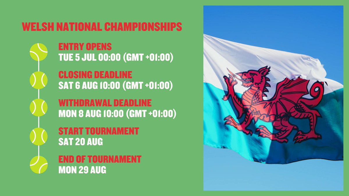 Entries are now OPEN for this year’s Welsh National Championships @PenarthLTC and @PenarthWindsor! 🙌 This year's tournament will be our biggest one yet, with singles, doubles, and mixed doubles events for 8U all the way up to 65+. 🎾 ENTER HERE: bit.ly/3QUm9hP