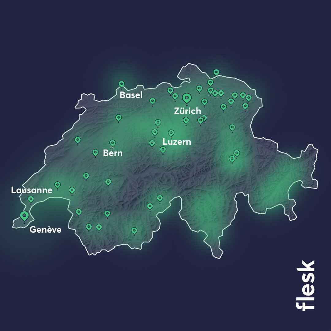 Wir haben ein paar neue Arbeitsplätze: an über 70 Orten in der Schweiz! 🥳 Und es werden mehr: Seit wir mit Flesk in die Betaphase gestartet sind, erkundet und testet unser Team die vielen neuen Workspaces im Flesk Netzwerk 🚀 flesk.ch