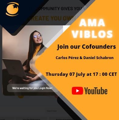 Viblos_platform's tweet photo. 🗣️ AMA of Viblos 2 days left 

📌 Thursday, July 07 at 17:00 CET on Youtube of Viblos , join and ask everything you want to the CEO of the project.

📝 Previews , news , NFT's Day Trading .....

#Viblos #AMA #DAO #NFT #NFTs https://t.co/F38e4Q4kce