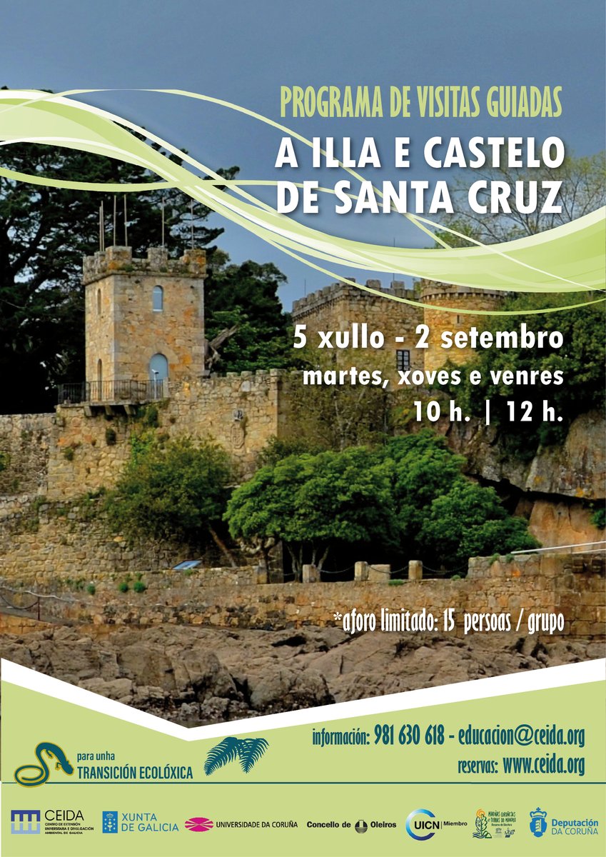 Este verán... volven as #visitasguiadas á illa e Castelo de Santa Cruz <a href="/ConcelloOleiros/">Concello de Oleiros</a>! Da man do noso equipo de educación ambiental, achégate a coñecer os 400 anos de historia deste espazo tan singular!
Reservas 👇ceida.org/gl/novidades/d…
#oleiros #turismo #educacionambiental