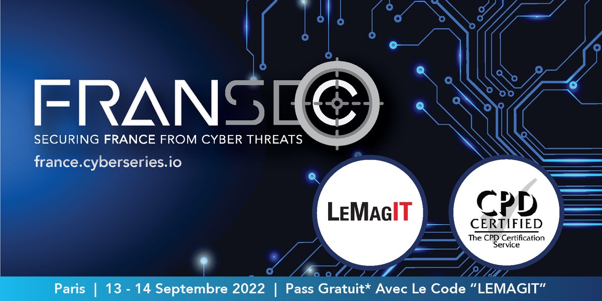 Rejoignez plus de 100 leaders de la #Cybersécurité à la conférence #FranSec le 13 et 14 Septembre à Paris. Les sujets abordés : #CloudSecurity  #SupplyChainSecurity #DevSecOps #DataProtection &amp; plus encore ! Inscription gratuite avec le code LEMAGIT à: france.cyberseries.io/register/