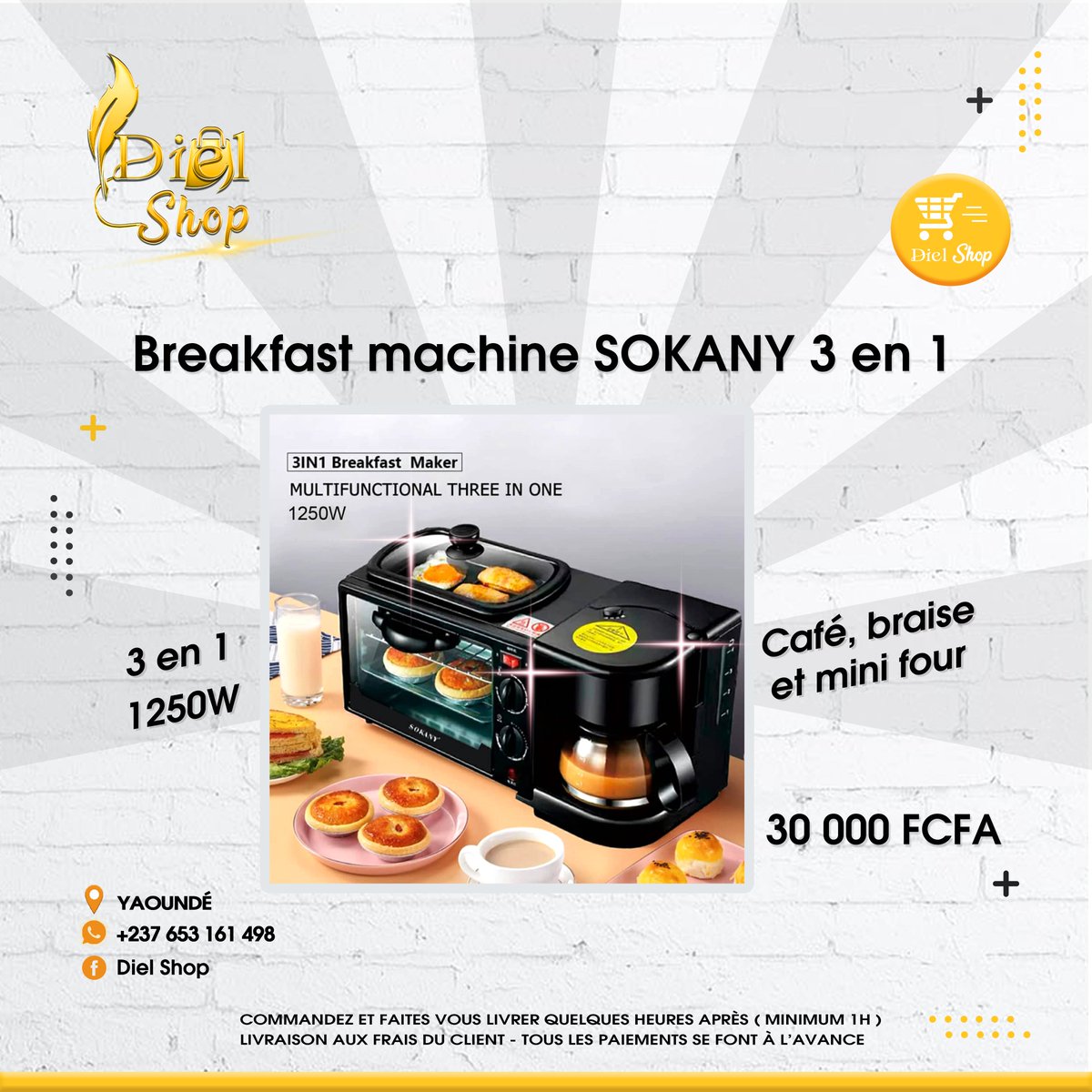 diel_shop's tweet photo. Breakfast machine SOKANY 3 en 1 ( café, braise et mini four )😊👌🏾

Livraison minimum 1h30 après avoir commandé.
Livraison aux frais du client.

Commandez dès maintenant et faites vous assistez via WhatsApp 

https://t.co/bYDG1UqMQl

#diel_shop https://t.co/R7lukBsTXk