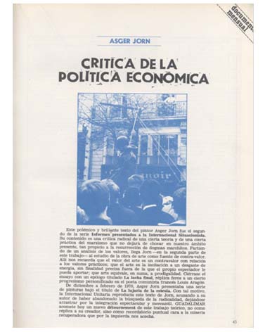 ASHsindominio's tweet photo. Entre febrero y marzo 1977 se publicó “Crítica de la política economíca y La Lucha Final” de Asger Jorn. La encargada de la traducción fue Marie Loup Saougez para la revista Guadalimar dirigida por Miguel Fernandez Braso. https://t.co/Asxc0vYvFB