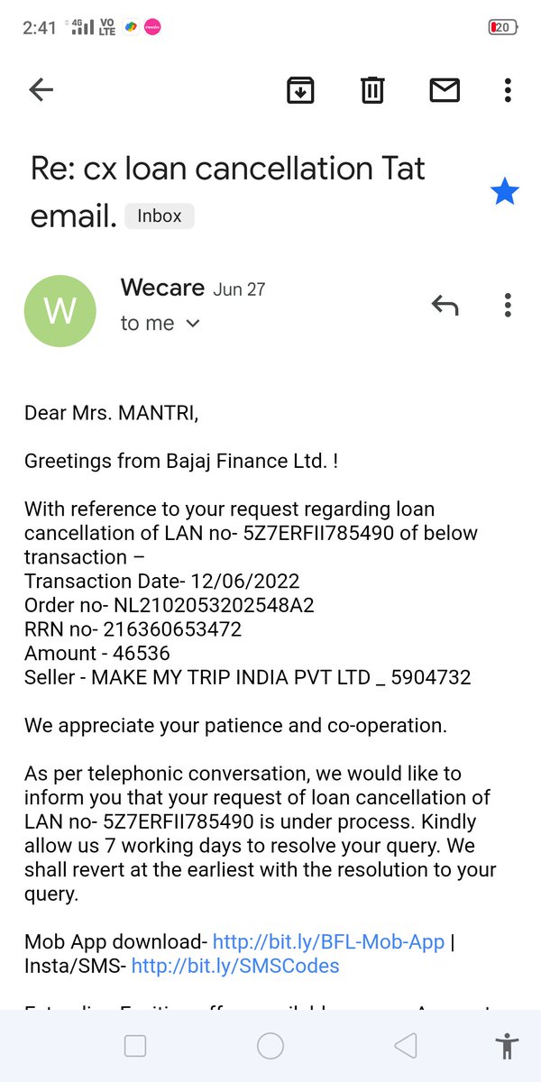 DevkishanMantri's tweet photo. As your commitment I wait 7 days for solve my problem but my problem as it is ,now EMI also start that loan 
Now only one option for me  "consumer court" and RBI lokpal
#Bajajfinance #eknathshindeCM #PMOIndia # https://t.co/C3obX2Va2i