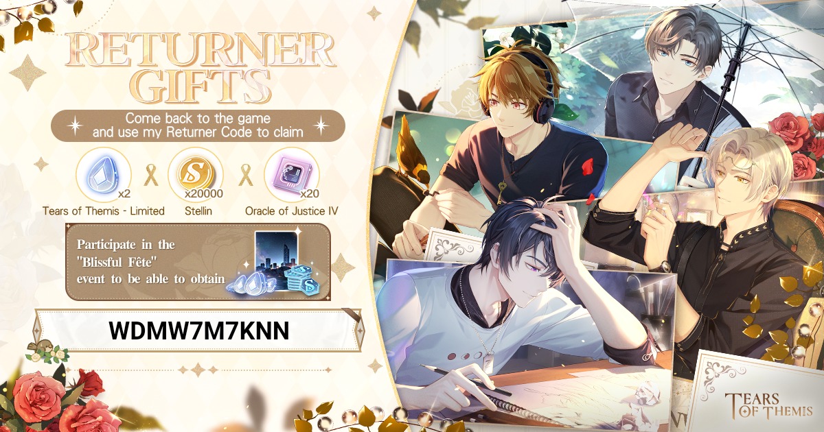 astralsaiph's tweet photo. Please use my tears of Themis returner code
WDMW7M7KNN
Welcome back to Stellis!#TearsOfThemis #TearsOfThemisAnniversary Download link:https://t.co/l4OXMEhj3p https://t.co/4xhVKEsefY