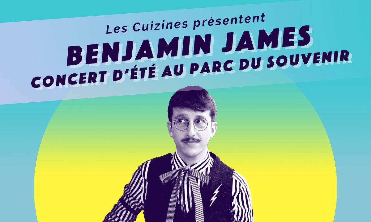 🌿 HORS-LES-MURS
Les Cuizines se mettent au vert pour vous faire profiter d'un concert à l'air libre et en accès libre dans le Parc du Souvenir ! 
☀️ Découvrez Benjamin James et son répertoire chanson pop, plein d'espièglerie et d'humour 
📅 Samedi 16 juillet à 17h