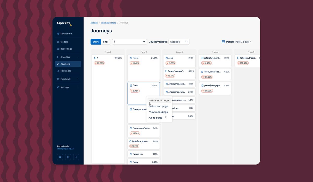 🚨 New feature just dropped!

The Journeys feature shows you exactly where your visitors are going after viewing any page on your site, or how they got there 🗺

squeaky.ai/product/journe…