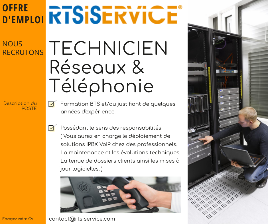 RTSiSERVICE's tweet photo. Dans le cadre de son développement, RTSiSERVICE recherche son :
Technicien Réseaux et Téléphonie en Alsace https://t.co/fPOBPStuo6