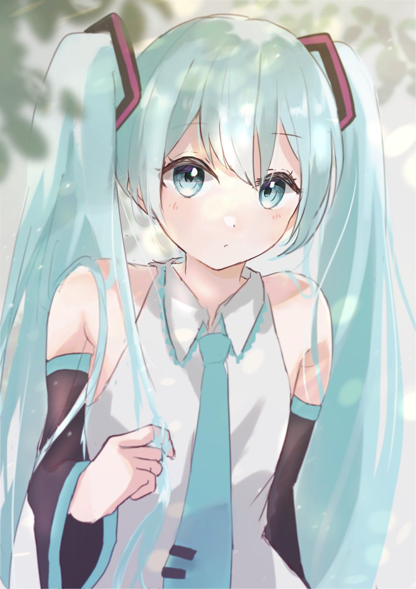 hatsune miku 1girl solo twintails long hair necktie shirt detached sleeves  illustration images