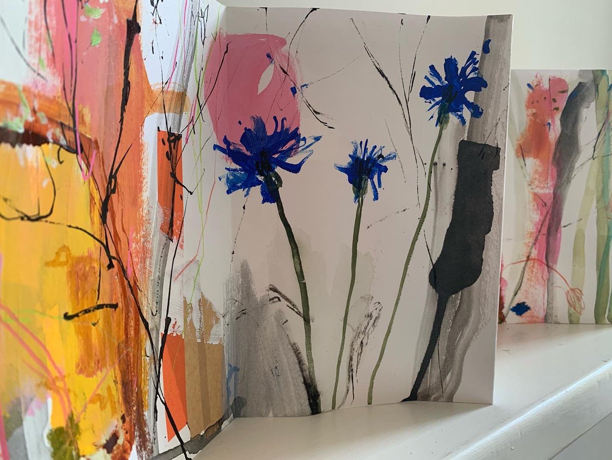 Cornflowers and daisies - I’ve used a combination of wet and dry media in this one (acrylic, ink, pencil and collage)