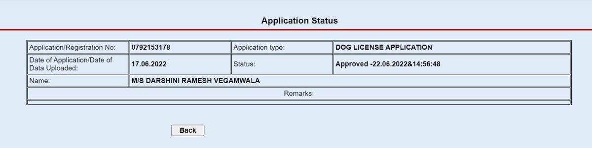 Darsh13V's tweet photo. @mybmcWardRS I had applied for dog license and it shows approved on 22 June 2022 how do I get copy of final dog license there is no email that I am getting on this here is the status snapshot of the application kindly help to resolve this https://t.co/oeoRrURcLj