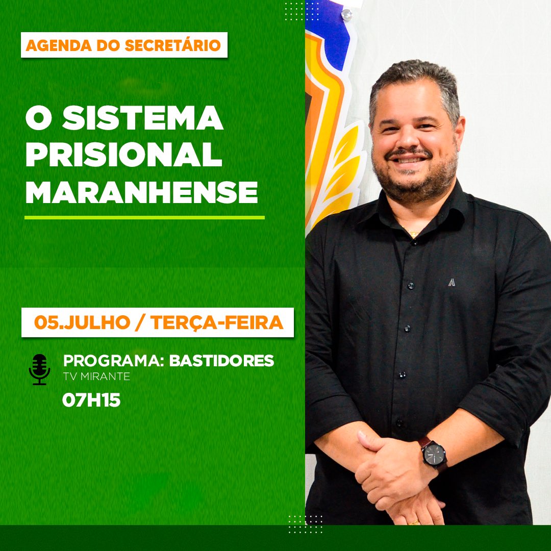 Daqui a pouco, na <a href="/redemirante/">Tv Mirante Oficial</a> , estarei ao lado do <a href="/ClovisCabalau/">Clovis Cabalau</a> falando sobre o trabalho desenvolvido no sistema prisional maranhense. Assistam!